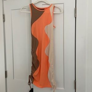 Orange, brown, tan dress
